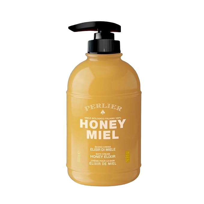 Perlier Sweet Honey Miel Shower &amp Bath Cream - Nourishing &amp Soothing Luxury Bath Cream Made with 100% Organic Italian Honey for Deep Moisturization and Hydration (16.9 Fluid Oz.)