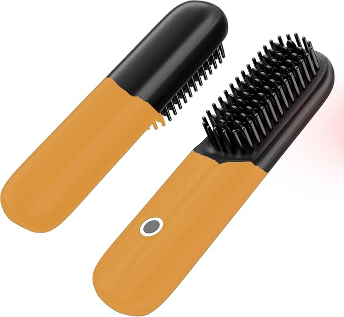 Cordless Hair Straightener Brush Portable Straightening Brush for Women Mini Negative Ion Hot Comb for Travel 30Mins Auto-Off USB Rechargeable Fast Heating 3 Temperature Settings (Orange+Black)