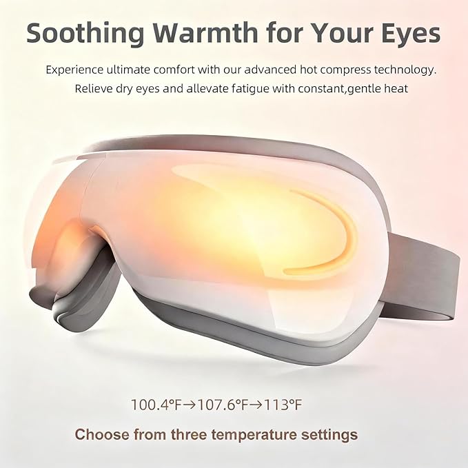 Eye Massager with Heat and Music Relaxation and Stress Relief Device. Heated Eye Mask Massage for Migraines &amp Headache Relief Reduce Dry Eyes Improve Sleep. Birthday Gifts for Women Men Mom Dad
