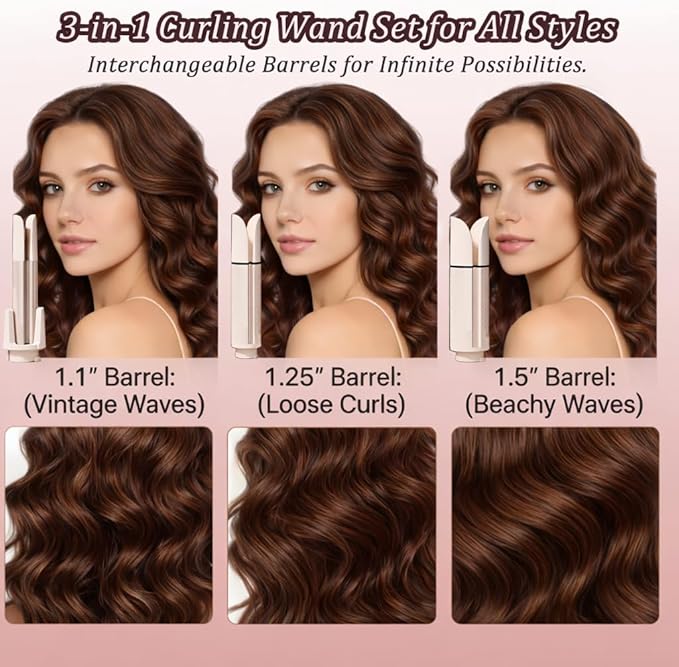 Automatic Curling Iron Rotating – 3-in-1 Self Curling Hair Curler with 3 Barrel Sizes for Loose Waves to Tight Curls Negative Ion Ceramic Anti-Tangle &amp Fast Heating Safe Styling for All Hair Ty