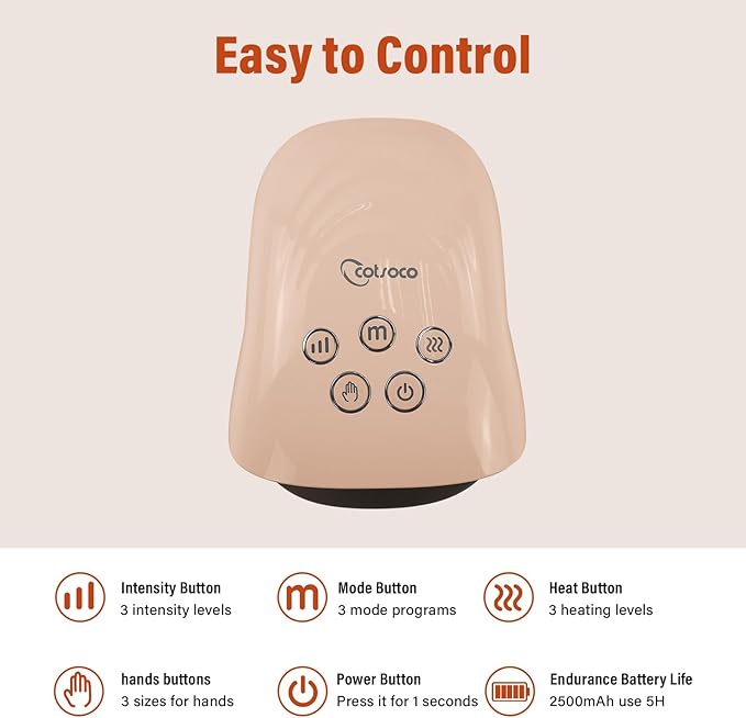 cotsoco Hand Massager - 3Massage Sizes Cordless Hand Massager with Heat &amp Compression for Arthritis and Carpal Tunnel International Women’s Day Gifts for Her Relax at Home Office Outdoors Pi