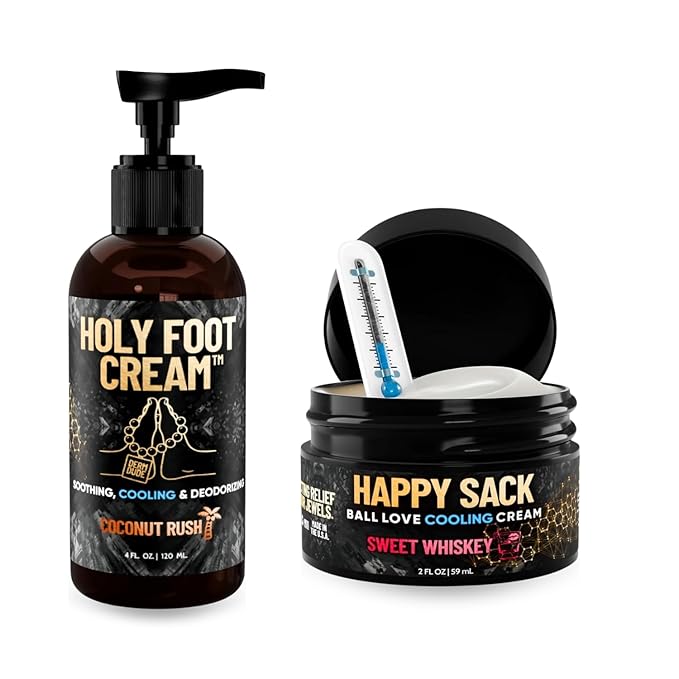 Derm Dude Below-the-Belt Grooming Bundle | Happy Sack Ball Deodorant 2oz (Sweet Whiskey Scents) + Holy Foot Cream 4oz (Coconut Rush Scents) | Odor Control &amp Moisture for Feet &amp Groin
