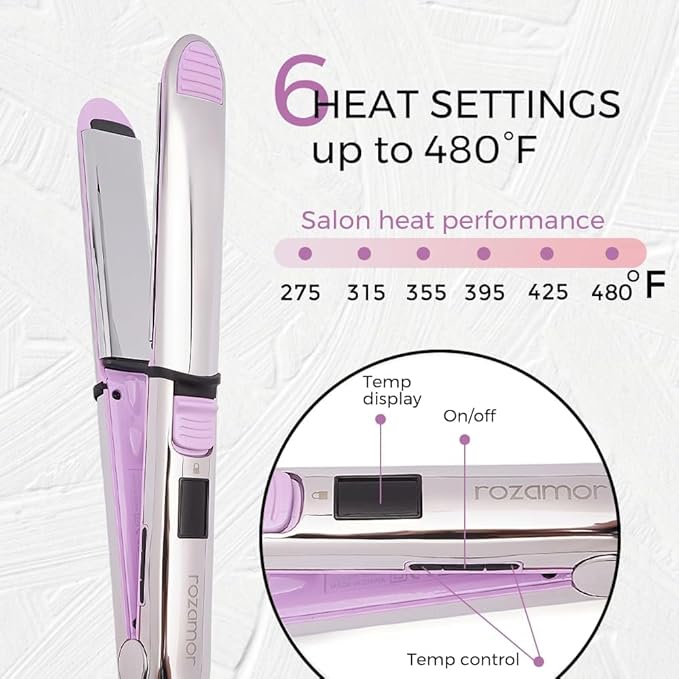 2-in-1 Titanium Ionic Flat IronProfessional Hair Straightener &amp Curler Fast Heating Dual Voltage Purple for All Hair Types
