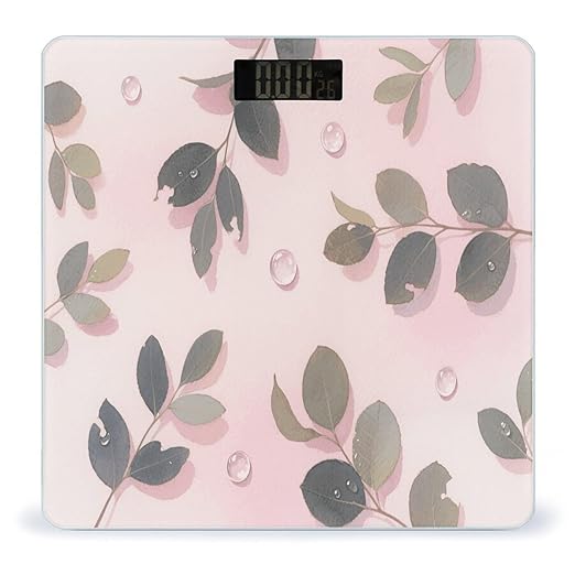 Eucalyptus Leaves Watercolor Weight Scale Large Digital Bathroom Scales with Bright LED Display Non Slip Digital Scale and Step On Fashion Weighing Machine for Body