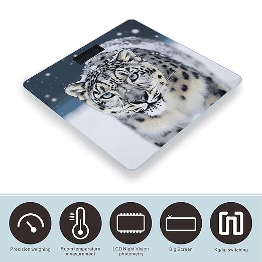 Blue Eyed Snow Leopard Scale for Body Weight Highly Accurate Digital Bathroom Scale Sturdy Tempered Glass Weighing Scales with LCD Display Fashion Body Fat Smart Scales 400lb