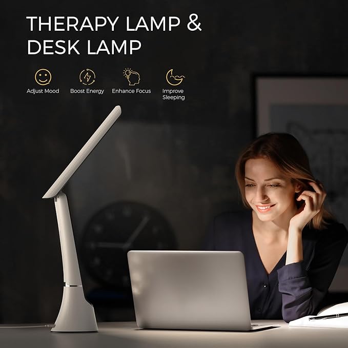 Light Therapy Lamp 10000 LUX UV-Free LED Sunlight Light Full Spectrum Mood Light Happy lamp Touch Control Desk Lamp with Night Light Function Work Office Home -White