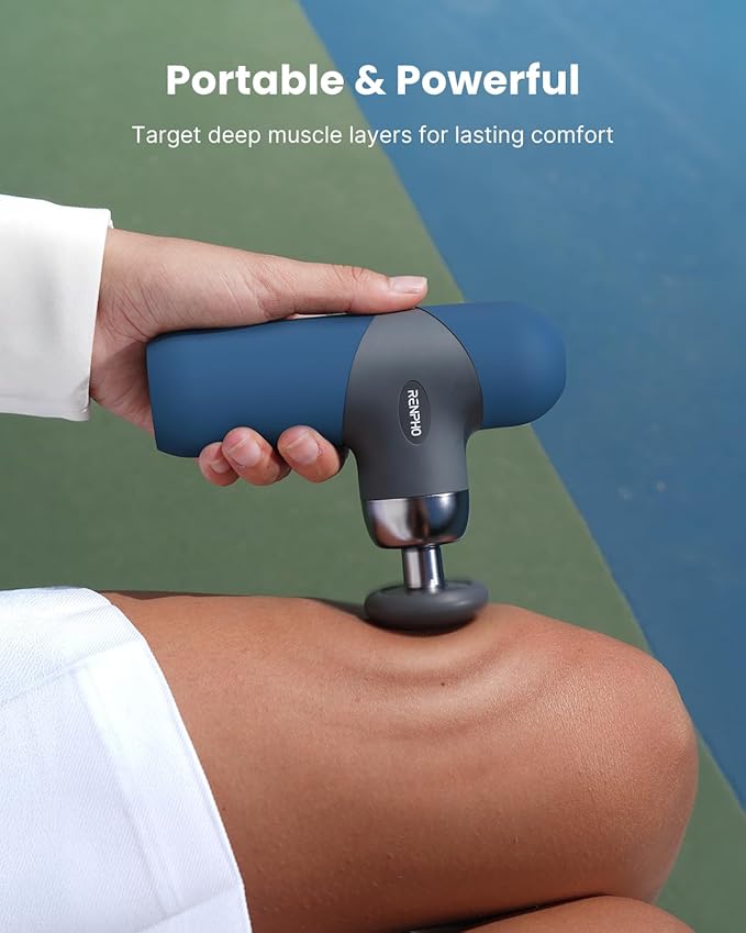 RENPHO Mini Thermal Massage Gun with Heat Portable Deep Tissue Percussion Massager with 4 Heads for Neck &amp Back Comfort Ultra-Quiet Operation for Home Office &amp Travel Includes Compact Carr