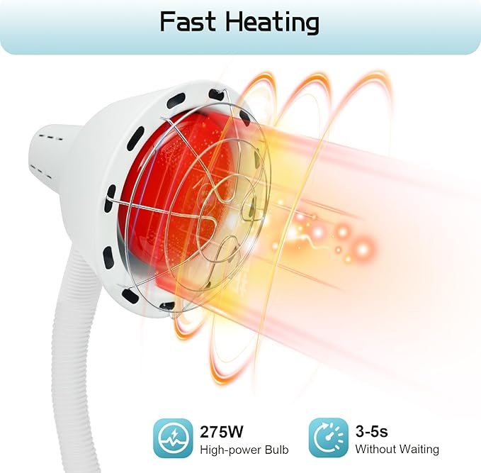 2 Heads Infrared Light 275W Red Near Infrared Heat Lamp for Body or Pain Therapy Device with Timer and Adjustable Temperature Light Therapy Floor Lamp with 360° Adjustable Angle