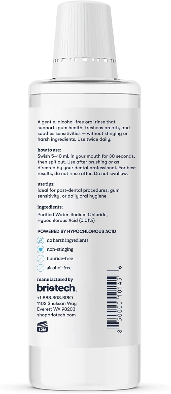 BRIOTECH Oral Swish Hypochlorous Acid Mouthwash Rinse Gentle Oral Care Hygiene Fight Bad Breath Support Against Plaque Gum Irritation &amp Tender Gums Alcohol &amp Fluoride Free 17 fl oz (2 P
