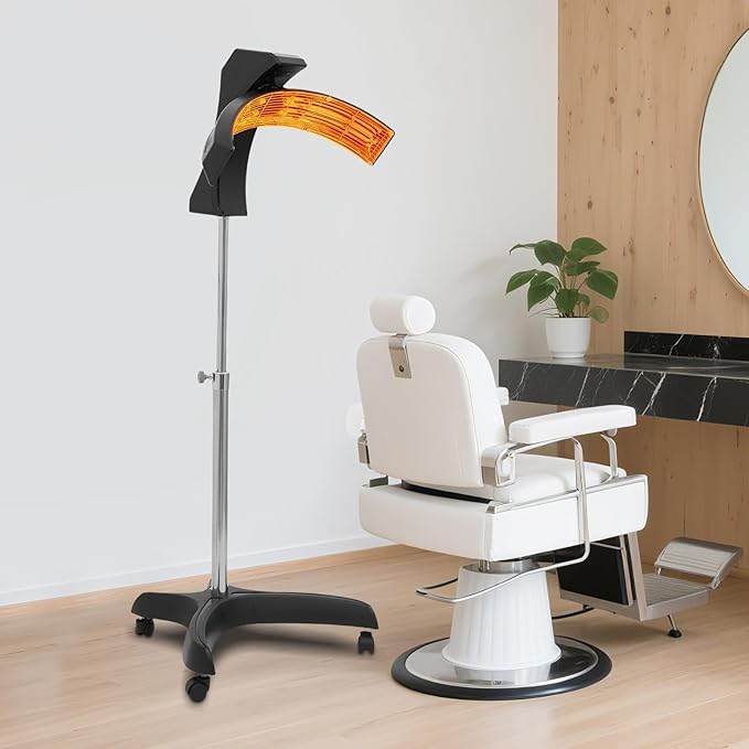 Professional Standing Hair Dryer with Infrared Orbiting Heat 850W Salon Hair Color Processor w/Rolling Base Adjustable Height &amp 360° Rotating Halo Dryer (Black)