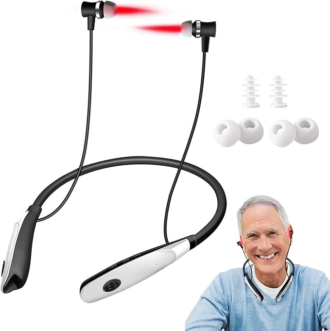 2 in 1 Ears &amp Nasal Wellness Red Light Therapy Tinnitus Relief for Ringing Ears Therapy Device Neck Hanging Redlight Earbuds with Washable Silicone Covers &amp Sleeves 30-min Timer
