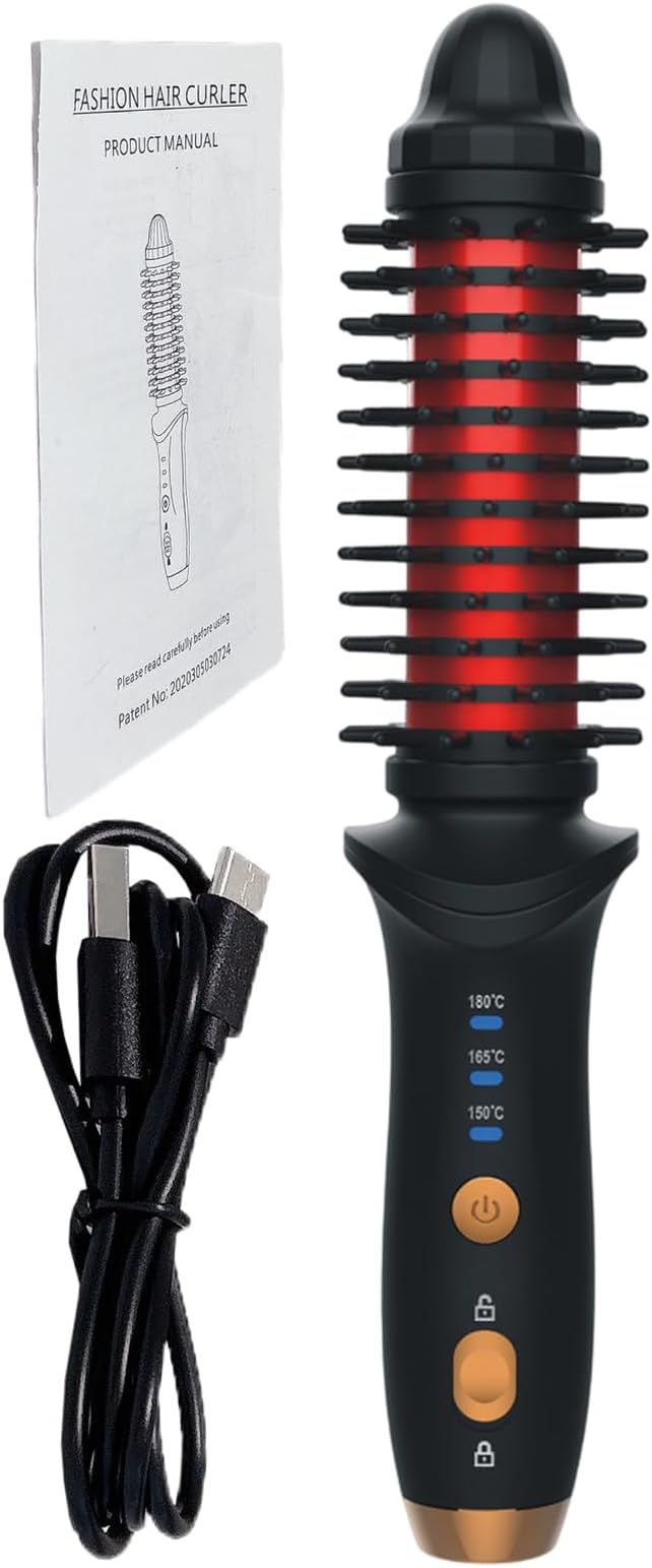 Hair Curling Wands - Small Hair Curling Iron Travel Cordless Heated Round Brush | USB Rechargeable Large Capacity Heat Styling Curling Brush3 Gear Temperature Grooming Tool for Business Triphotel