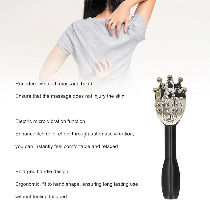 Hztyyier Electric Back Scratcher Extendable Massage Tool Black Portable Itch Relief for Home and Travel