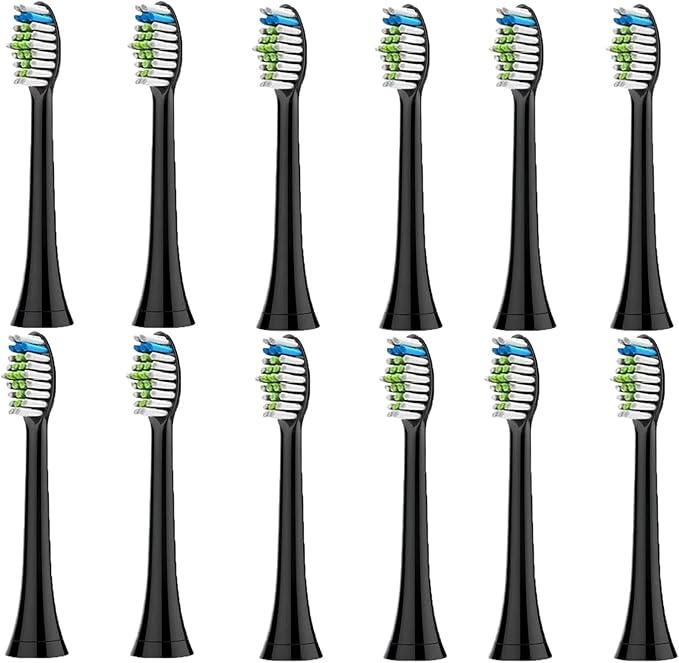 12pcs Replacement Brush Head Compatible for PH Care Diamondclean Toothbrush(Black)