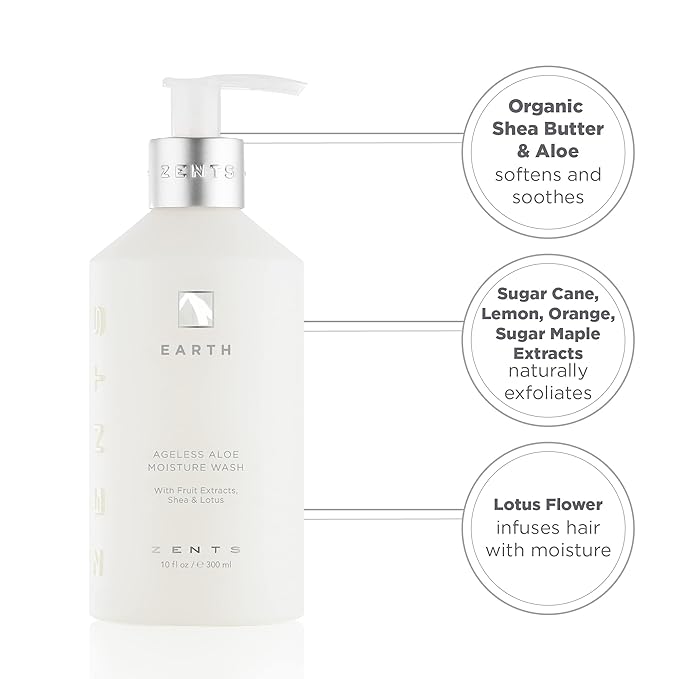 Zents Hand &amp Body Wash (Earth Fragrance) | Hydrating Anti-Aging Cleanser with Organic Shea Butter &amp Aloe for Dry Skin | Gentle &amp Nourishing | 10 fl oz