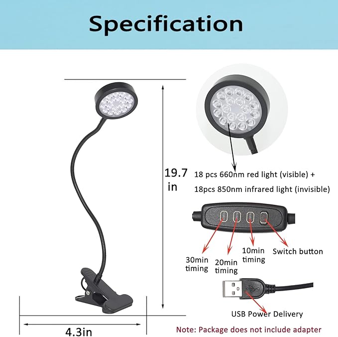 Red Light Therapy for Face and Body 18 LEDs 660nm Red and 850nm Near Infrared LED Red Light Therapy Light with Angle Adjustable and Clip Suitable for Body at Home Skin Care Pain Relief