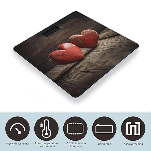 Hand Drawn Heart Pattern Scale for Body Weight Precision Bathroom Weighing Scales with Back Lit LCD Display Sturdy Tempered Glass Body Weight Scales Digital Bathroom Scale 400lb