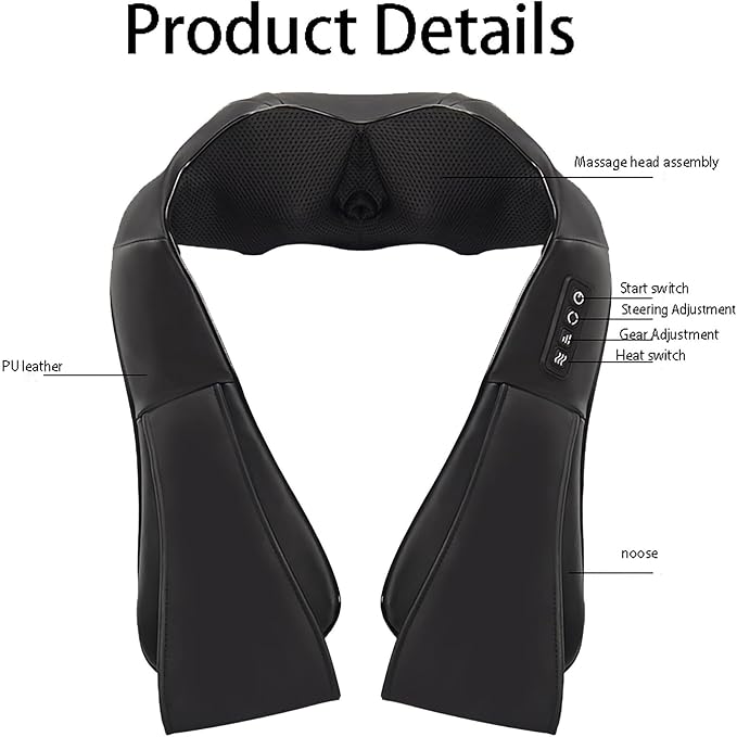 Back Massager with Red Light Hot Compress and 16 Massage Heads Foldable Shawl Design 3D Deep Tissue Kneading Pillow Massage for Men Women Christmas Gift (Color : Black)