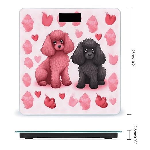 Pink Poodles Dogs Weight Scale Large Bathroom Scales Digital Weight with Bright LED Display Non Slip Automatic Weighing Scale Fashion Weighing Machine for Body