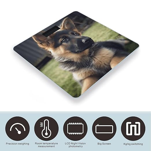 German Shepherd Puppy Scale for Body Weight Anti-Slip Sturdy Tempered Glass Weighing Machine Highly Digital Accurate Bright LCD Bathroom Scale for Household Gift