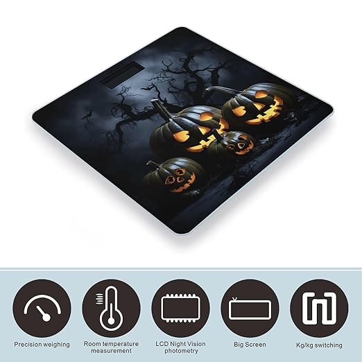 Halloween with Pumpkins Bathroom Scale Large LCD Backlight Display Digital Scale Rounded Corners Body Scales Automatic Power On/Off Bathroom Scales for Home Bedrooms