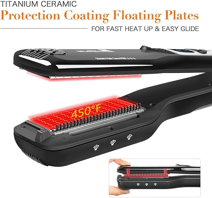 Professional Personalized Steam Hair Straightener Comb Fast Electric Steam Hair Straightener Brush with Removable Comb+Digital LCD+5 Level Adjustable Temperature+Auto Temperature Lock (Black)