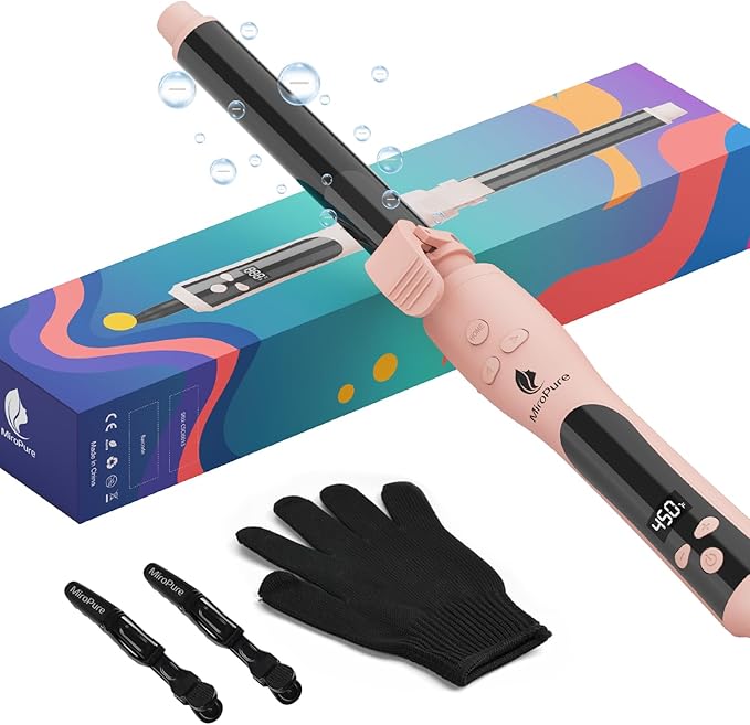 MiroPure Automatic Curling Iron 1 Inch Ionic Hair Curler Self Rotating Curling Wand with Longer Barrel for Waves and Curls Unique Button to Enable/Distable Rotation Get Rid of Accidentally Hit