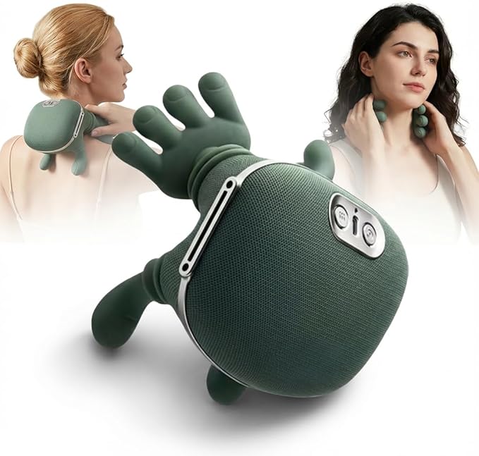 Cordless Neck and Shoulder Massager with Heat Bionic 4D Kneading Deep Tissue Back Massager Hands-Free Wearable Design for Muscle Relaxation Green