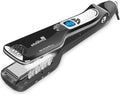 SteamPlus Professional Steam Hair Straightener with LCD Display White and Black 6 Steam Vents Detachable Guide Comb Temperature Control Ceramic Plates (Black)