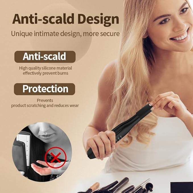 Cordless Hair Straightener and Curler 2 in 1 Ceramic Flat Iron Mini Cordless Portable Travel Hot Tools Straight Curl for Women Men USB Rechargeable with Pouch for Fine to Thick Hair