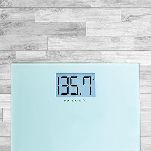 BV Medical Electronic Digital LCD Tempered Body Weight Bathroom Scale with High Capacity (397 lbs) Strain Sensors Auto Shut-Off Kg or Lbs and Blue Backlight