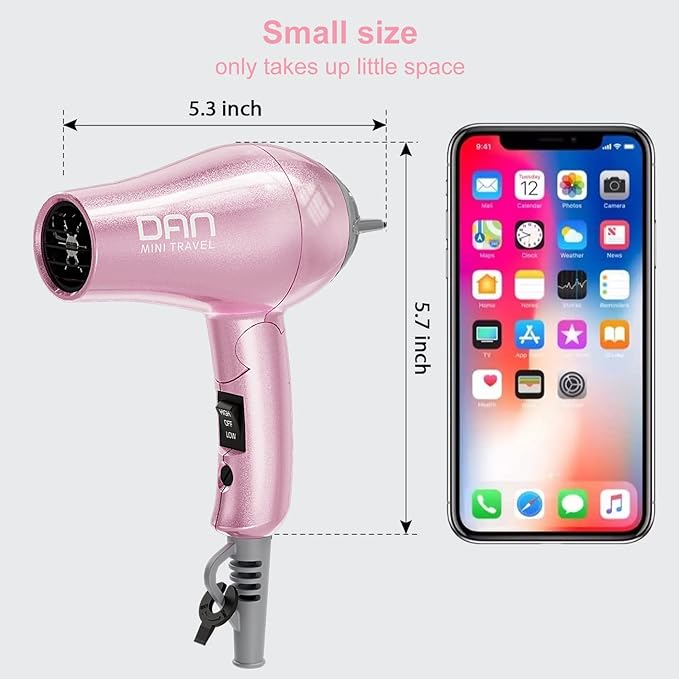 DAN Technology Flat Iron Blow Dryer Set Small Flat Irons with Travel case Concentrator Nozzle &amp EU Plug Adapter Dual Voltage &amp Folding Handle Pro Hair Dryer Set…