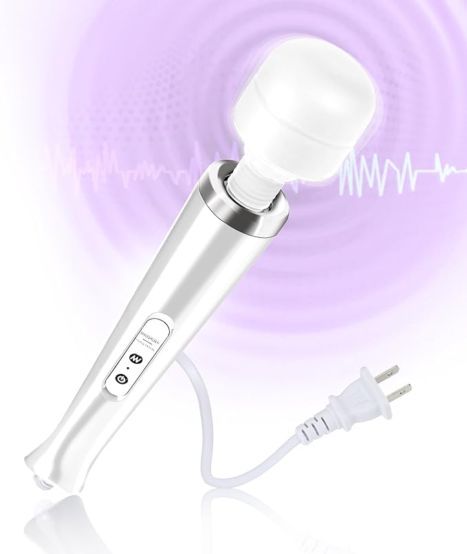 Wired Wand Massager for Women 10-Speed Electric Handheld Deep Tissue Massager Powerful Plug-in Full Body Muscle Recovery Tool for Neck Back Shoulder &amp Foot Relief (White)