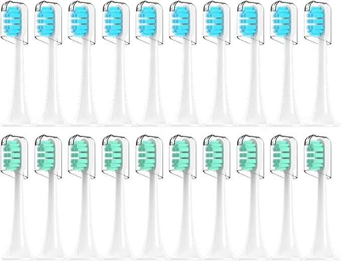Compatible for Xiaomi Mijia T300/T500/T700 Sonic Electric Toothbrush Heads Replaceable Refill Nozzles 4 Colors with Anti-Dust Caps 4/20Pcs(10Green10Blue)