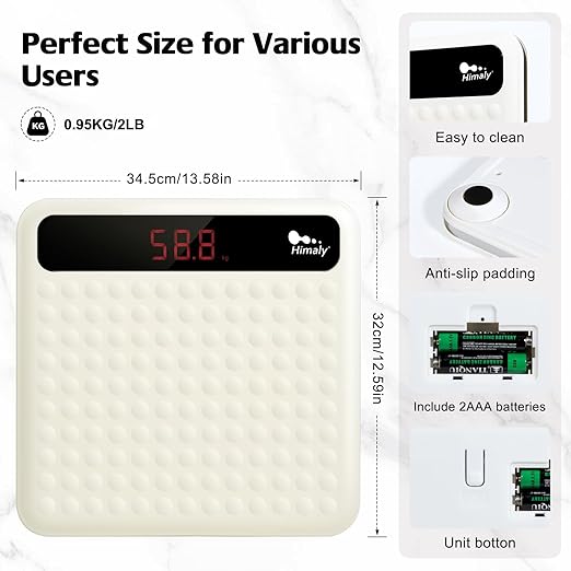 himaly Digital Body Weight Scale Bathroom Scale Step-On Technology High Precision Measurements Scales with Large Non Slip Silicone Platform and LCD Digital Display 400lbs/180kg Capacity White
