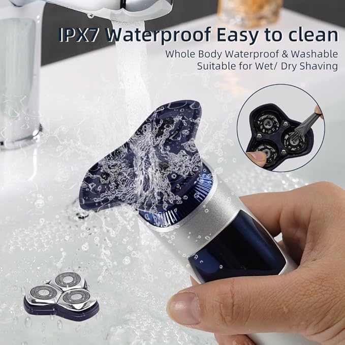 Head Shavers for Bald Men Wet Dry Electric Shaver for Men Beard Rechargeable Facial Electric Razor 3D Floating Shaving Machine IPX7 Waterproof