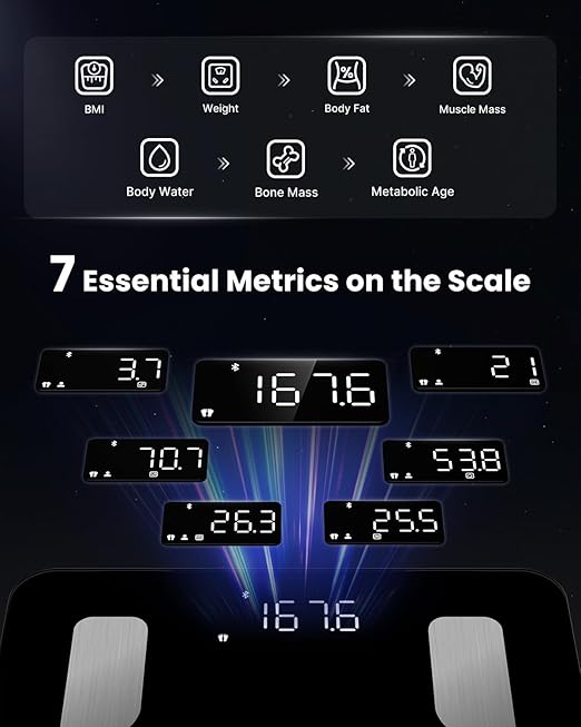 FITINDEX Smart Scale for Body Weight Body Pod Scale [2026 Upgraded] 8-Electrode Body Composition Scale with BMI Body Fat Muscle Mass Digital Bathroom Scale with Larger Platform Bluetooth