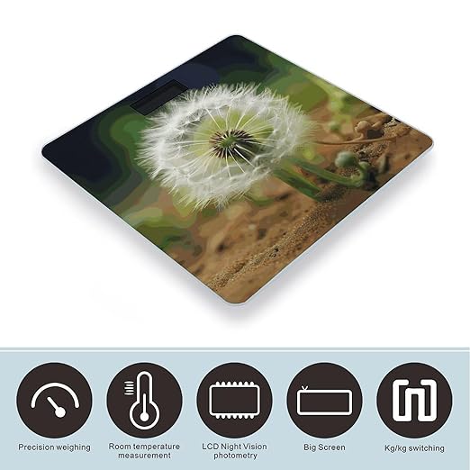 Sand Dandelion Scale for Body Weight Anti-Slip Digital Bathroom Scale Sturdy Toughened Glass Weighing Scales High Precision Safe Rounded Corners Smart Scales