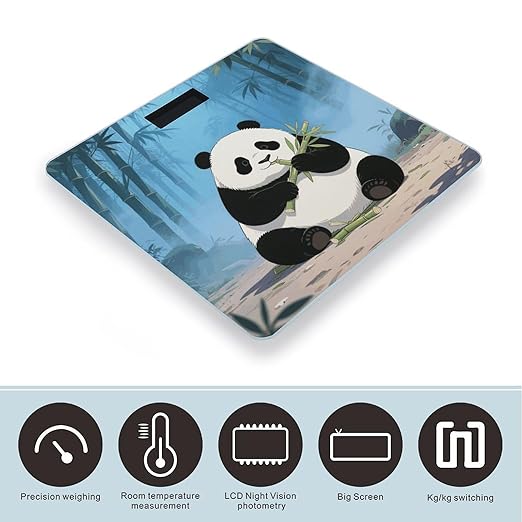 Giant Panda Weight Scale Cute Bathroom Scale for Body Highly Accurate Digital Weighing Machine for People Compact LCD Display Scales with Sturdy Toughened Glass Scales