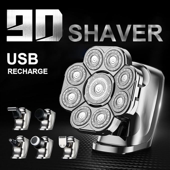 Head Shavers for Bald Men 9D Shaver for Bald Men 6-in-1 with Nose/Body Trimmer Floating Head Electric Shaver Wet/Dry LED Display Mens Grooming Kit