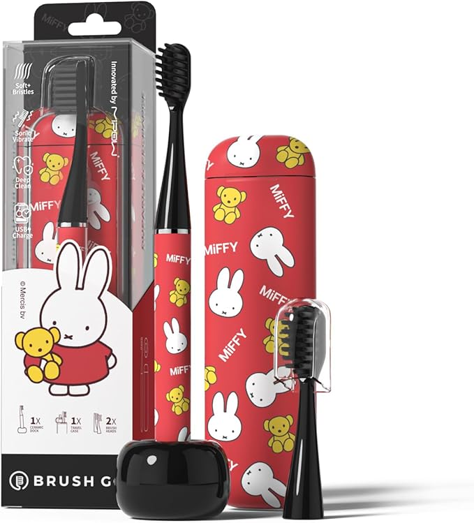 Miffy i4 Slim Sonic Electric Toothbrush Ultra Slim Thin Rechargeable Ultrasonic Smart Tooth Brush Free Petite Travel Case &amp Ceramic Holder Dock for Travel &amp Home IPX7 Waterproof (red)