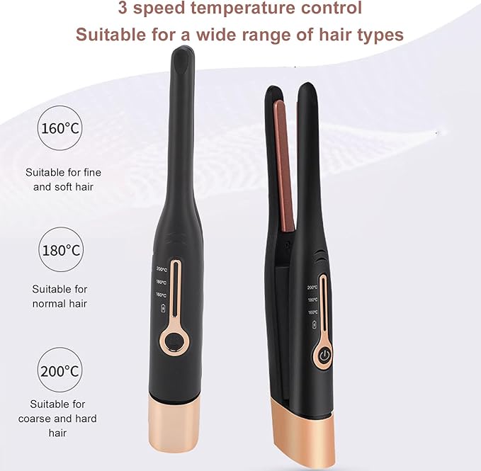 BRRNOO Cordless Flat Iron with Dual Function 4800mAh Battery for All Hair Types Small Flat Iron PI Film Heating Auto Temperature Control Black