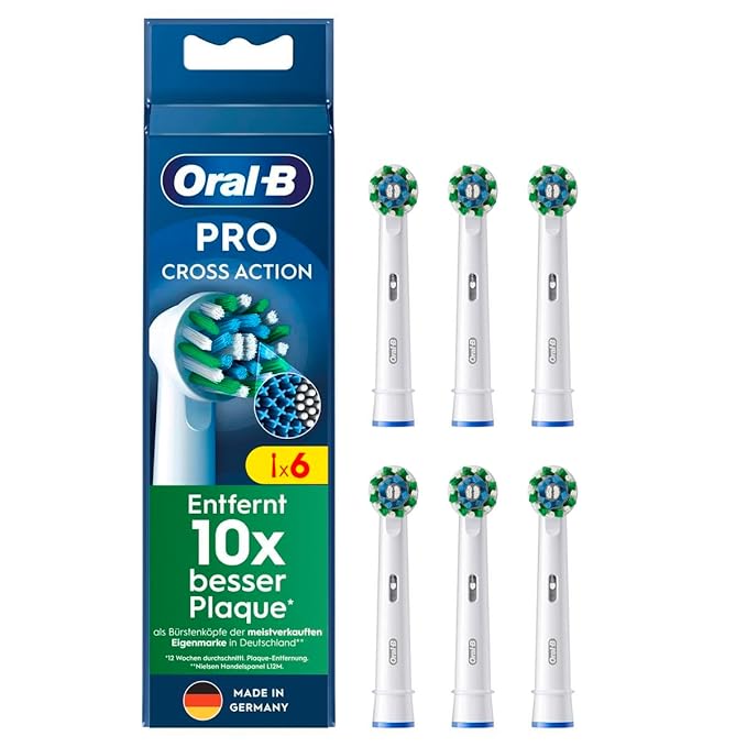 Oral-B Pro CrossAction Original Electric Toothbrush Heads - Superior Teeth Cleaning Replacement Brushes with Innovative X Bristles Toothbrush Attachment - White Pack of 6