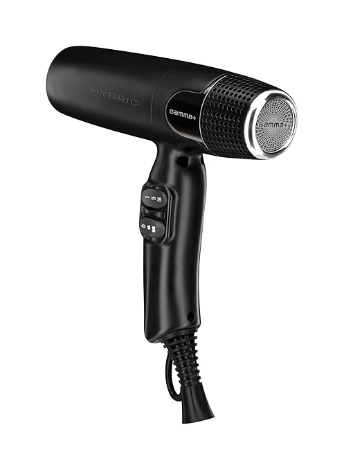 GAMMA+ Hybrid Professional Hair Dryer Lightweight Ionic Technology Low Noise with 2 Nozzles and Diffuser