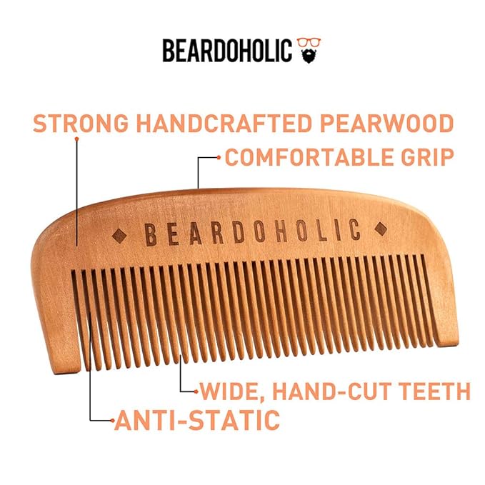 Beardoholic Beard Balm Comb and Shaping Tool Set – 100% All Natural 100% Pearwood – Anti-Static Eliminates Tangles and Ingrown Hairs Itch and Dandruff – Shape and Style Beard With Ease