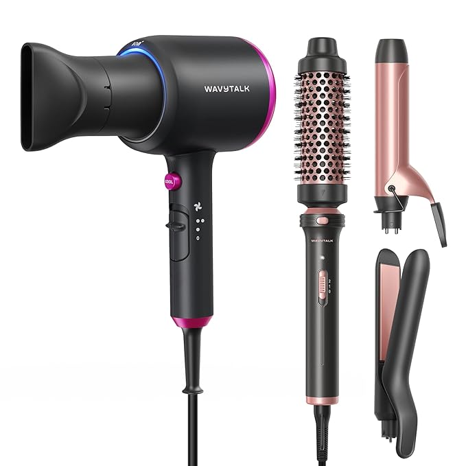 Wavytalk Blown Away onic Hair Dryer Black and Multi Curl 3 in 1 Curling Wand Set