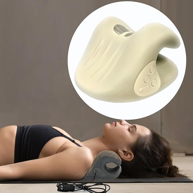 Neck Massager Pillow - 26° Angle Neck Relaxer Shoulder Relief Device Ergonomic with Heat Function Massage Tool for Stress Relief Muscle Relaxation and Cervical Traction Aid for Adults