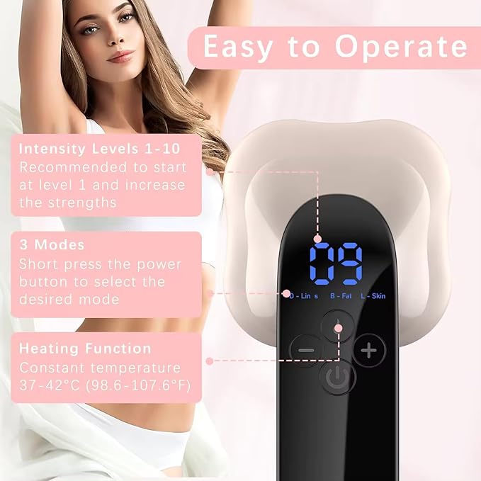 Cellulite Massager - Handheld Body Sculptor for Belly Waist Arms Legs Butt - 3 Modes and 10 Adjustable Intensities Silver