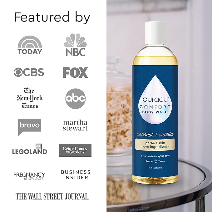 Puracy Natural Body Wash - 2pk 12 fl oz / 355 ml - Body Wash Sensitive Skin - 98.6% Pure Plant Ingredients - Body Wash Women Men &amp Kids - Moisturizing Body Wash / Shower Gel - Coconut &amp Vanil