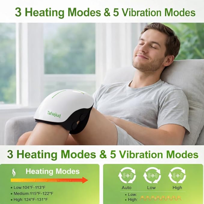 Heated | Massager for Pain Relief | Electric Knee | Therapy Device with Heat | Vibration &amp Adjustable Straps | Knee Pain Relief Massager for Arthritis | Joint Pain | Muscle Recovery